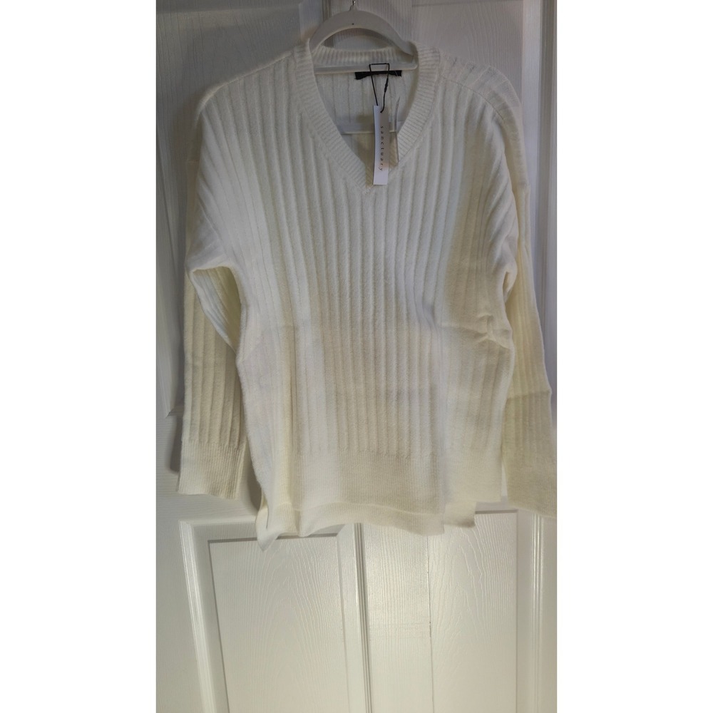 Sanctuary Milk White Ribbed V-Neck Sweater NWT Size Small